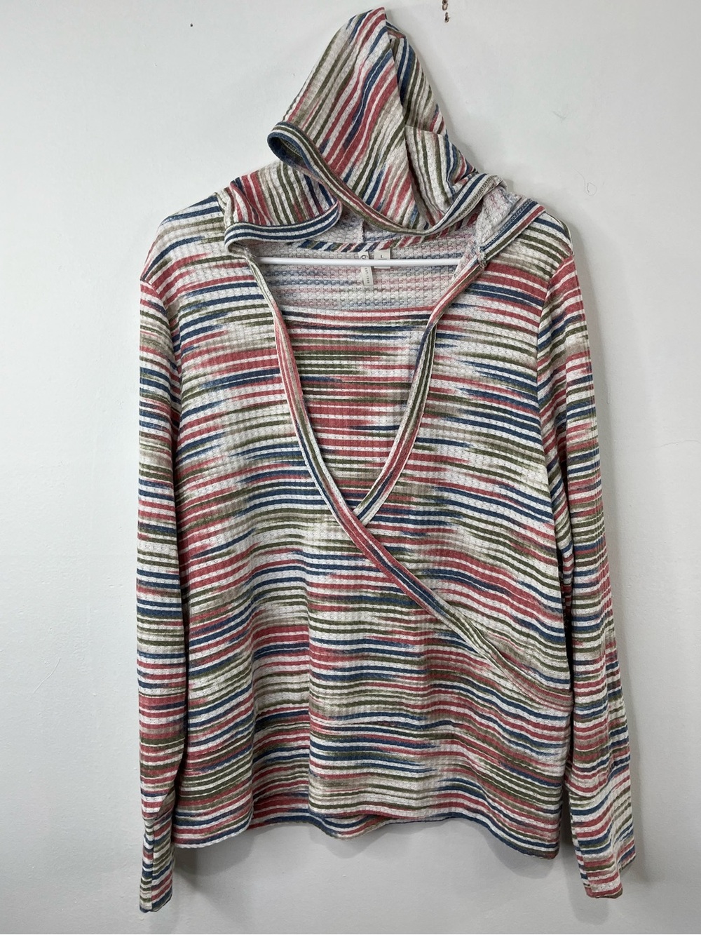 🍂✨ Cato Striped Hooded Wrap Top Size L Boho Casual ✨🍂